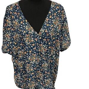 NWT West K Floral Print Tie-Waist Blouse‎ Short Sleeve Top 3X